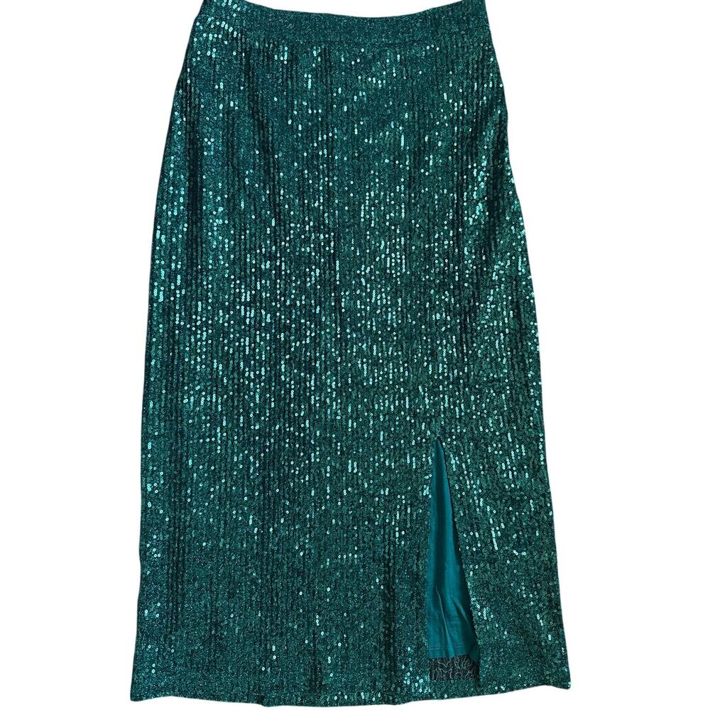 Anthropologie Maeve Alicia Sequined Midi Skirt Green Size Small - Picture 9 of 12